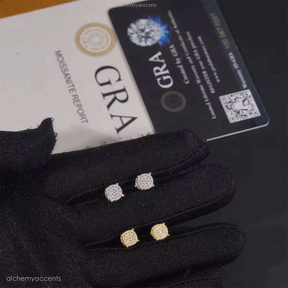 Hip Hop Gold Plated Round Style Sier Iced Out VVS Moissanite Stud Earrings for Men