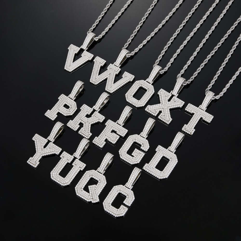 Hip-Hop Iced Moissanite A-z Initial Pure Sier Jewelry Men's Letter Pendant Free of charge delivery