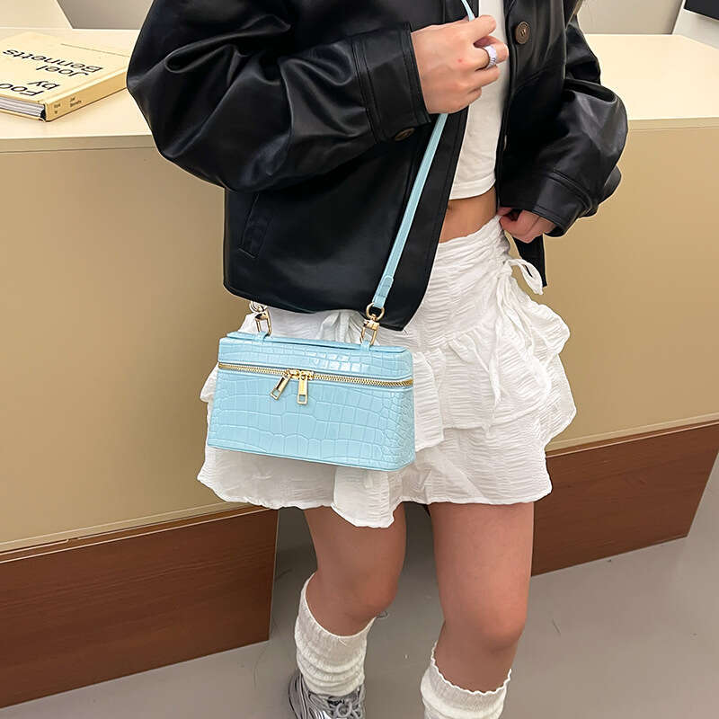 DHEssentials 2025 Autumn Winter High End Small Handbag Women's Urban Minimalist Crocodile Pattern Box Bag Fashion Versatile Commute Square Bag