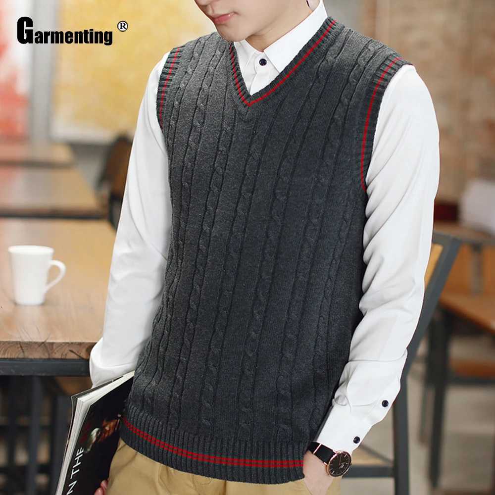 Mens Autumn Winter Sweater Vneck Knitwear Vest Smart Kpop Student Pullovers Sleeveless Slim Knitted Sweater Male Clothing 2020XJ250904