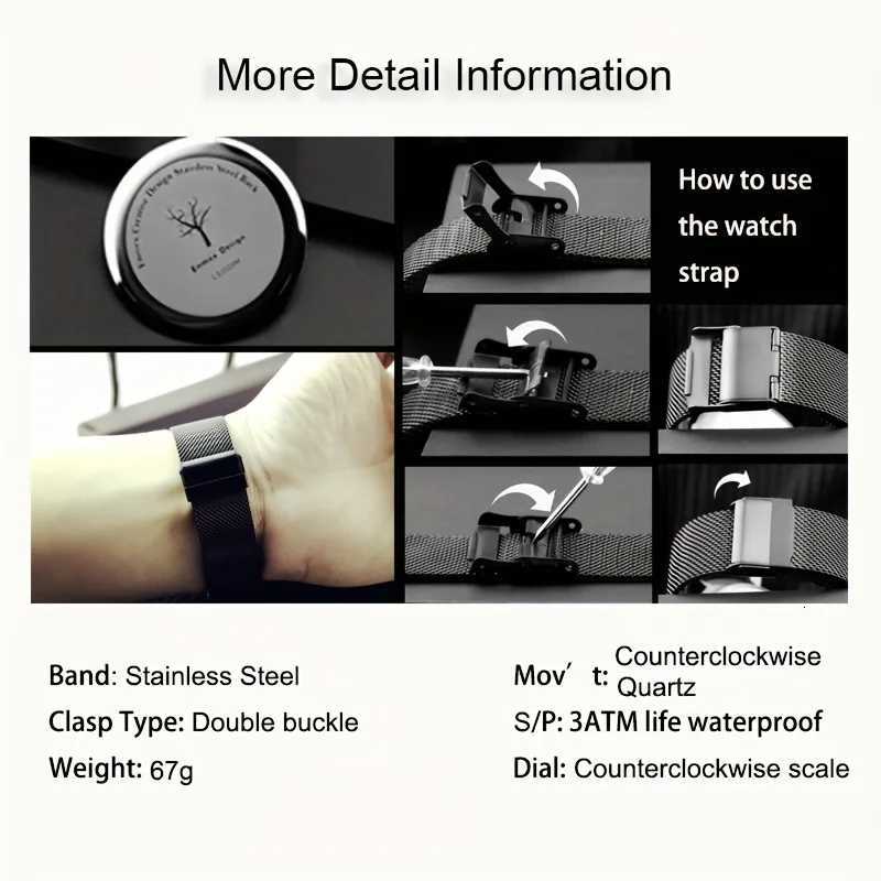 gift Enmex backward wristwatch creative design rrsal time simple styleanticlockwise casual quartz lefthand watch X250904
