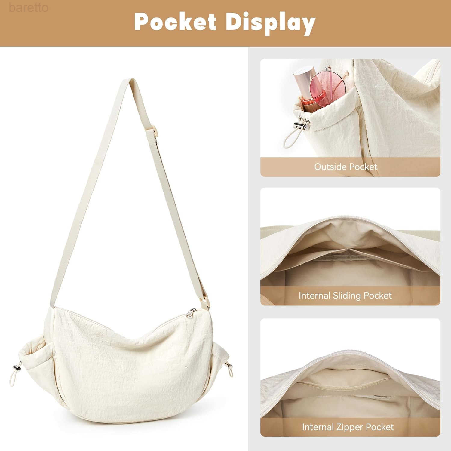 Crossbody Purse Bag for Women Nylon Crescent Bag Men Dumpling Bag Lightweight Travel Sling Bag with Adjustable Strap M250903