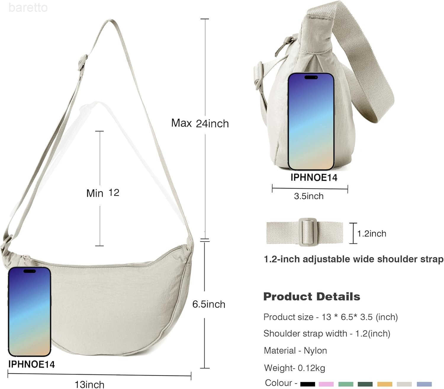 Nylon Crescent Crossbody Bag for Women Men Fanny Pack Crossbody Bag Dumpling Lightweight Travel Sling Bag M250903
