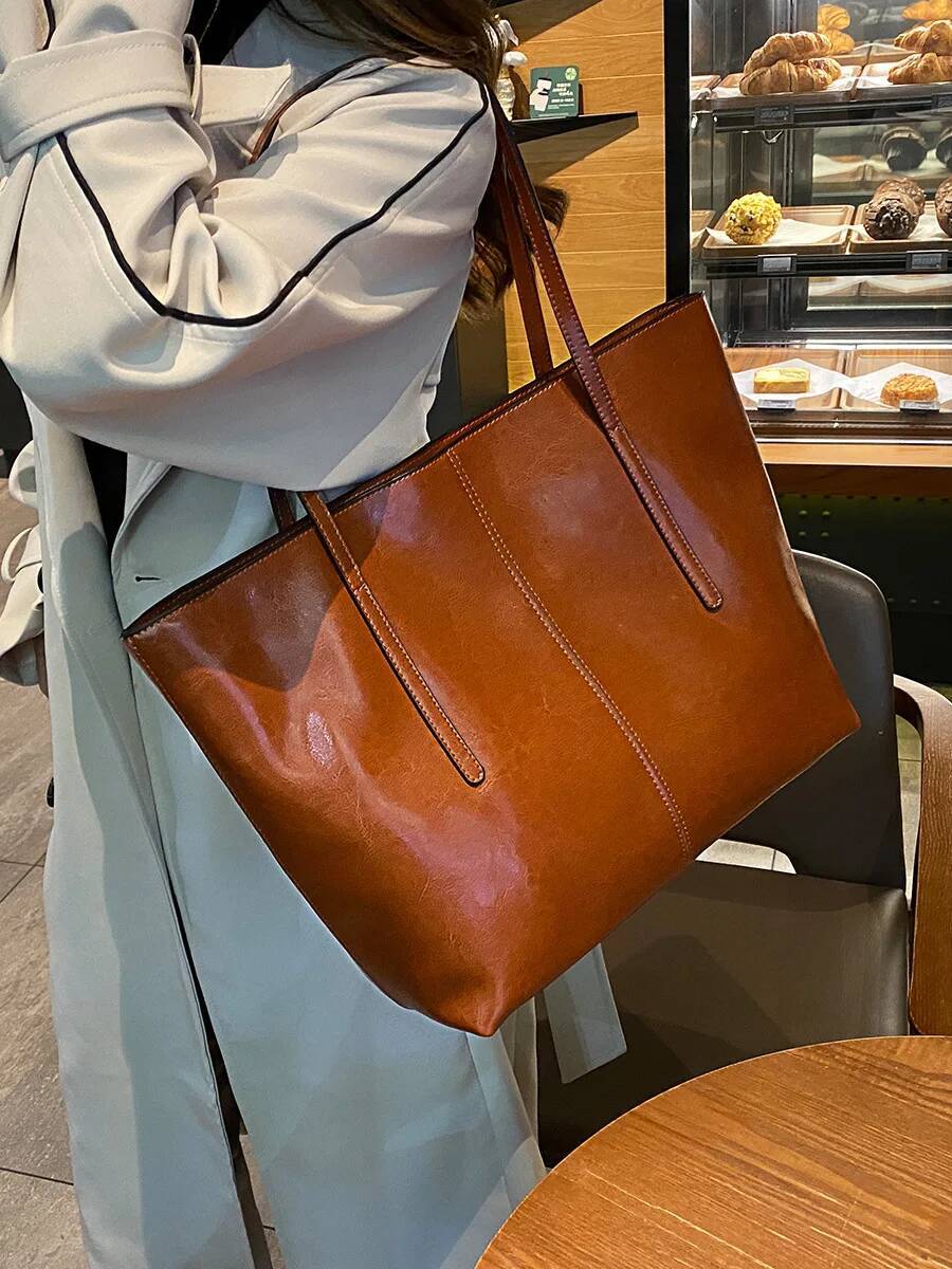 Commuter fashion 2025 versatile leather tote Foreign texture large-capacity cowhide women's shoulder bag