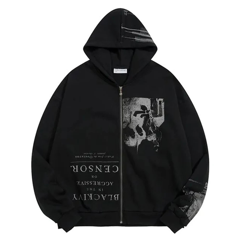 Y2K Gothic Clothing High Street Cotton Punk Zipper Hoodie Autumn And Winter Plus Velvet Oversized Hip Hop Mens Sweatshirt 250904