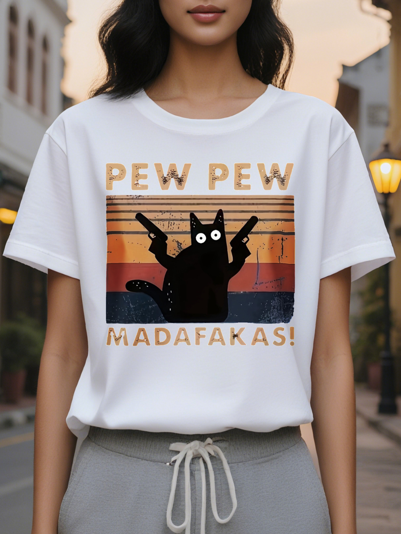 Cat Print Crew Neck Tank Casual Sleeveless Top For Spring Summer Women's Clothing