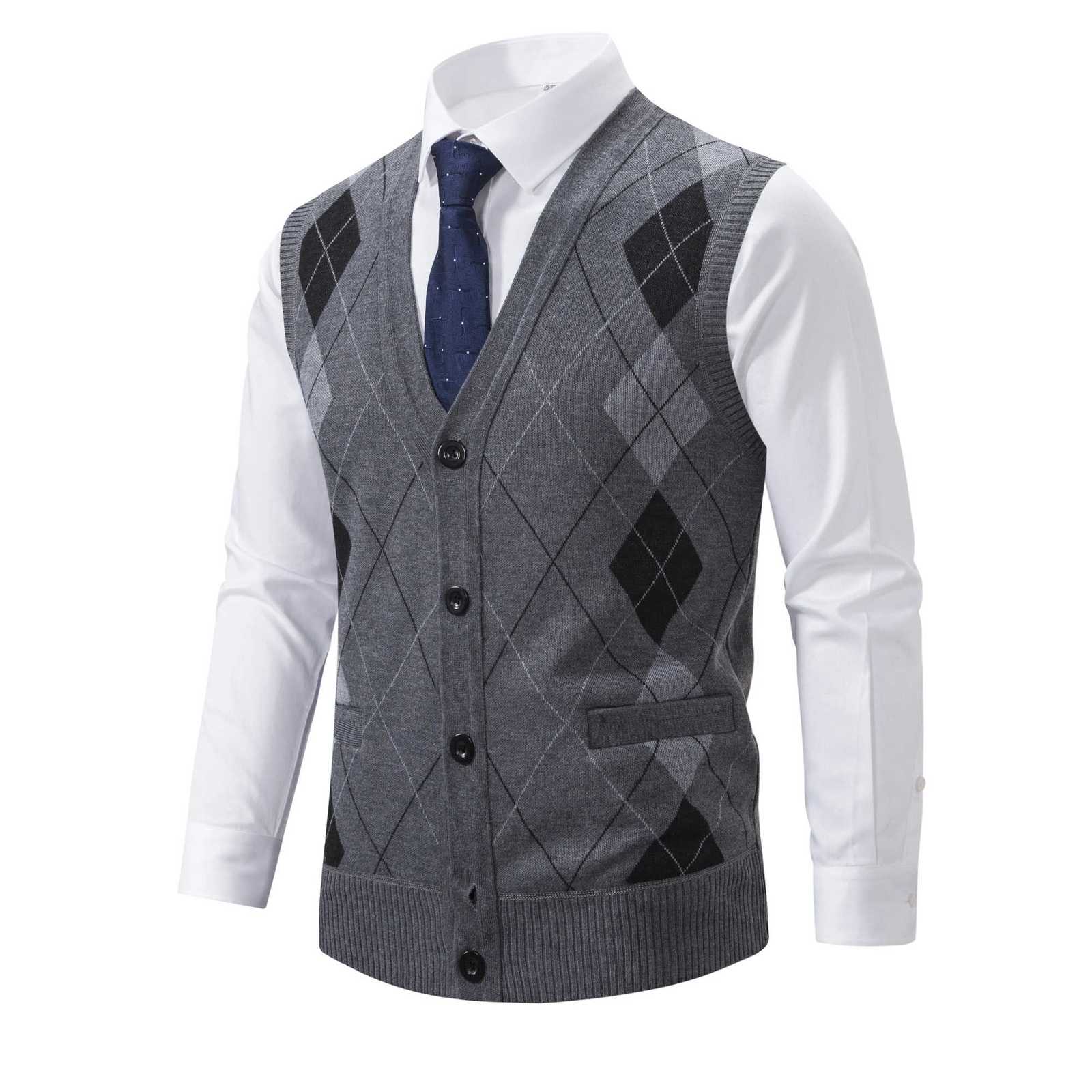 Spring Autumn Men Sweater Vest Smart Casual Knitted Cardigan Button Up Plaid Vests Coat Vintage Fleece Jumper Sleeveless JacketXJ250904