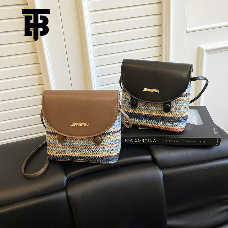 TB BHULAMTE Wholesale Straw Designer S Bag Woven Small Square Bag For Women, Foreign Trade Autumn New Color-block Light Luxury Shoulder Bag Celebrity 