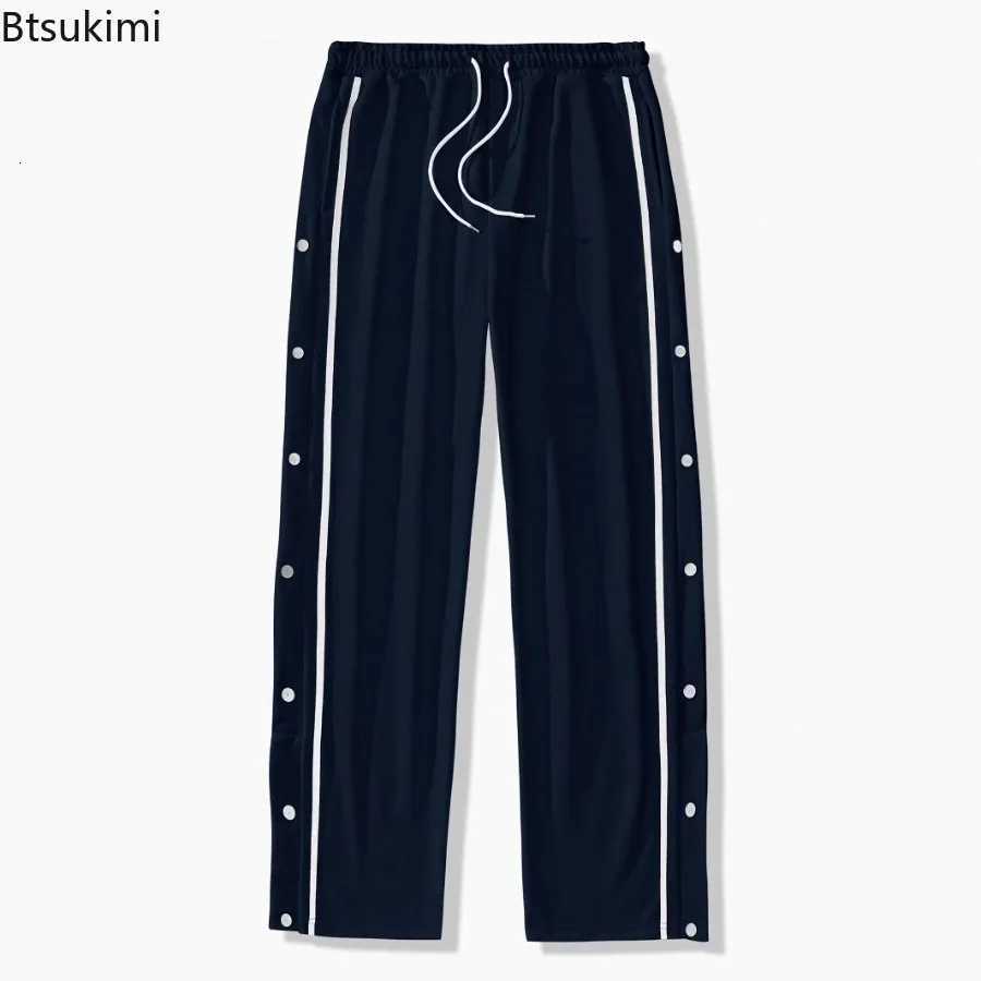 2025 Casual Streetwear Mens Trendy Side Breasted Design Baggy Pants Spring Autumn New Mens Straight Leg Drawstring SweatpantsXJ250904