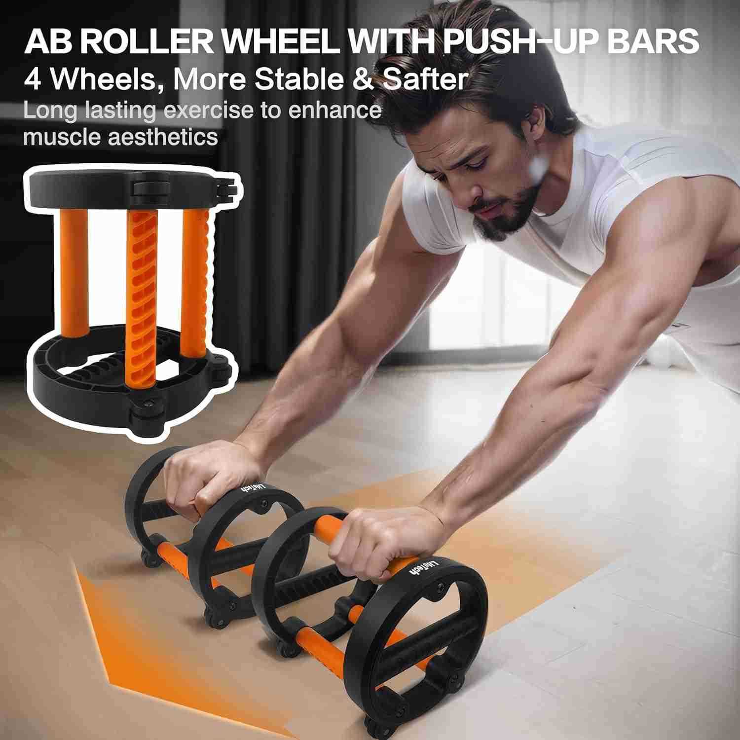 Ab Wheel Roller Kit with PushUp Bar Push Up Wheel for Abs Workout Multifunctional Abdominal Exercise Roller Home Gym Equipment Core Strength Workout A