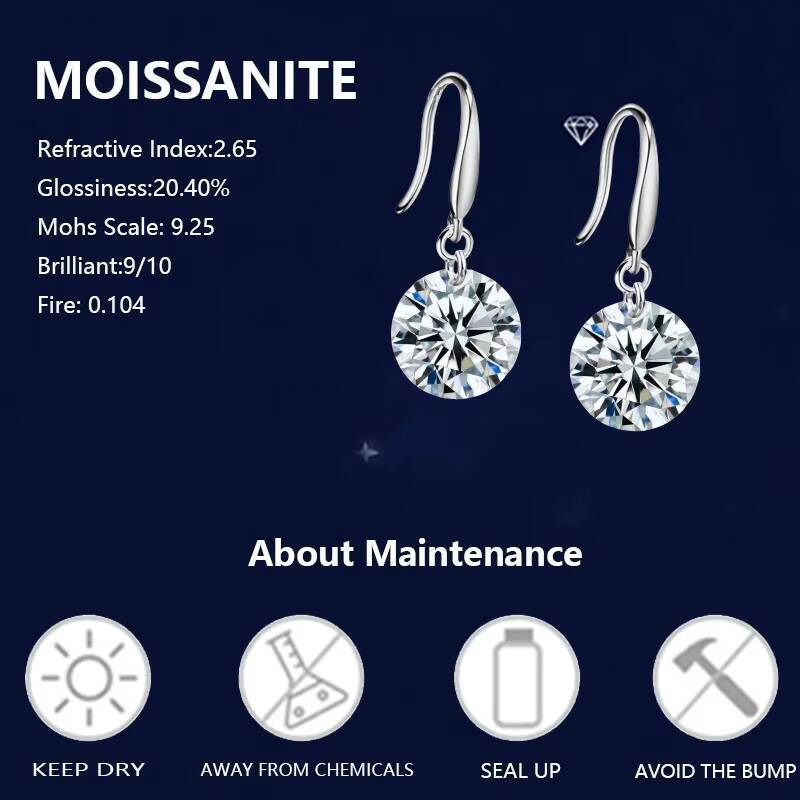 Elegant Wedding Stud Earrings Classic Round Moissanite with Shining Drop Trendy Gold Plated Classic