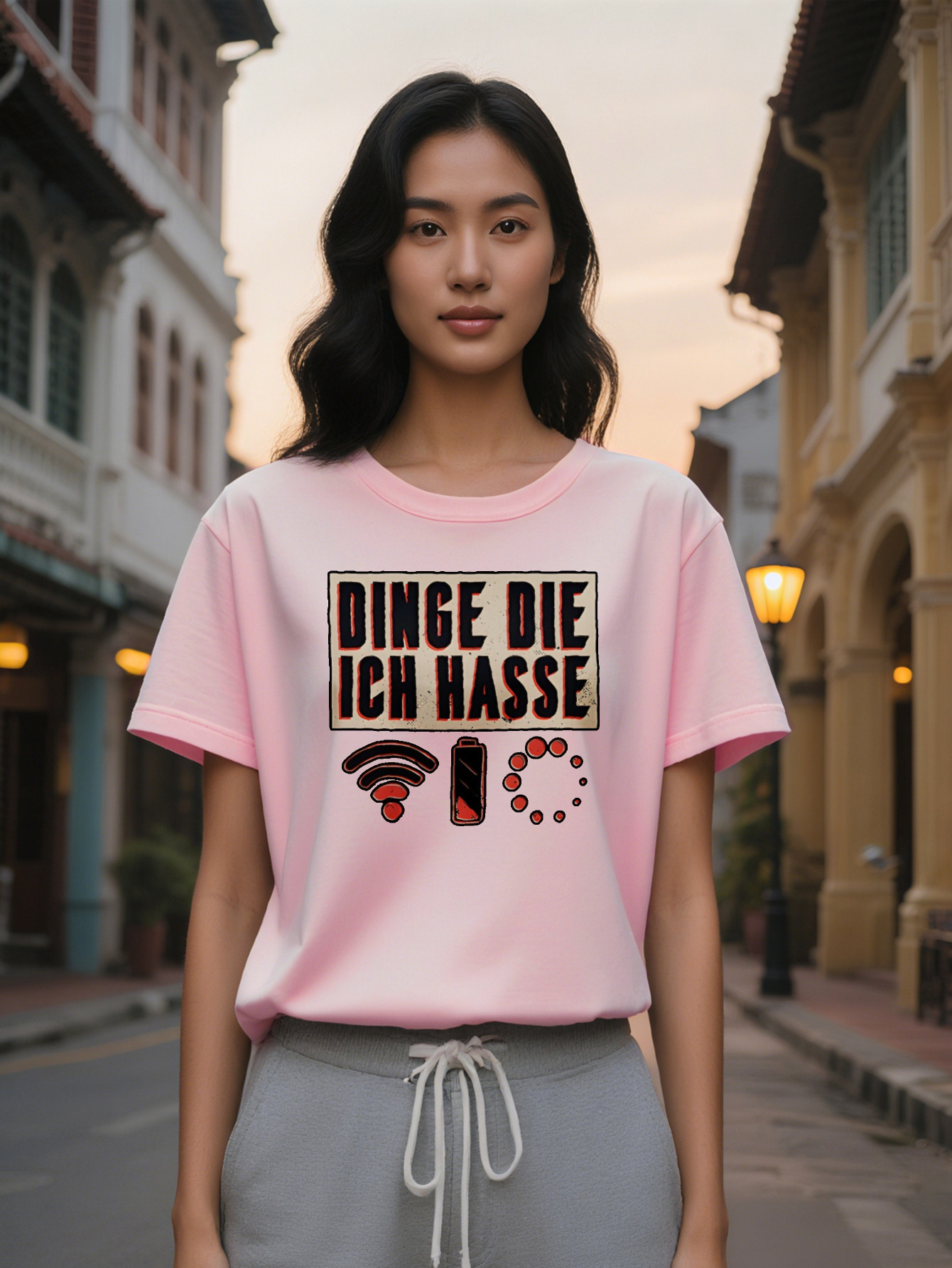 Large XL Graphic T-Shirt with "THE ONE I HATE" Print Wi-Fi Symbols Black Round Neck Summer Tee Washable Regular Fit Plus Size