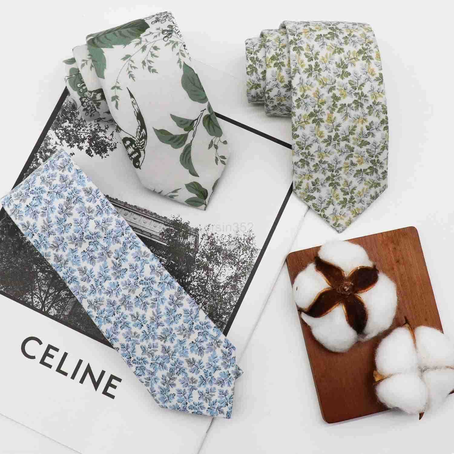 Ties for Men Sage Green Cotton Floral Tie 276 Flower Printed Mens Neckties for WeddingGroomsmenSuitPartyW250904