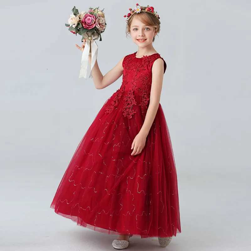 BX683 CHIldrens Long Wedding Dress Fluffy Mesh Princess 3-15 Year Old Clothing Girls Performance Ball Gown Z250904