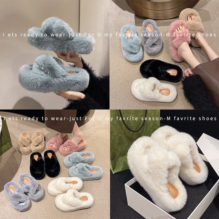 Designer Women's Thick Bottom 2025 New Fashionable Plush Shoes for Outing Fashion Cotton Slippers