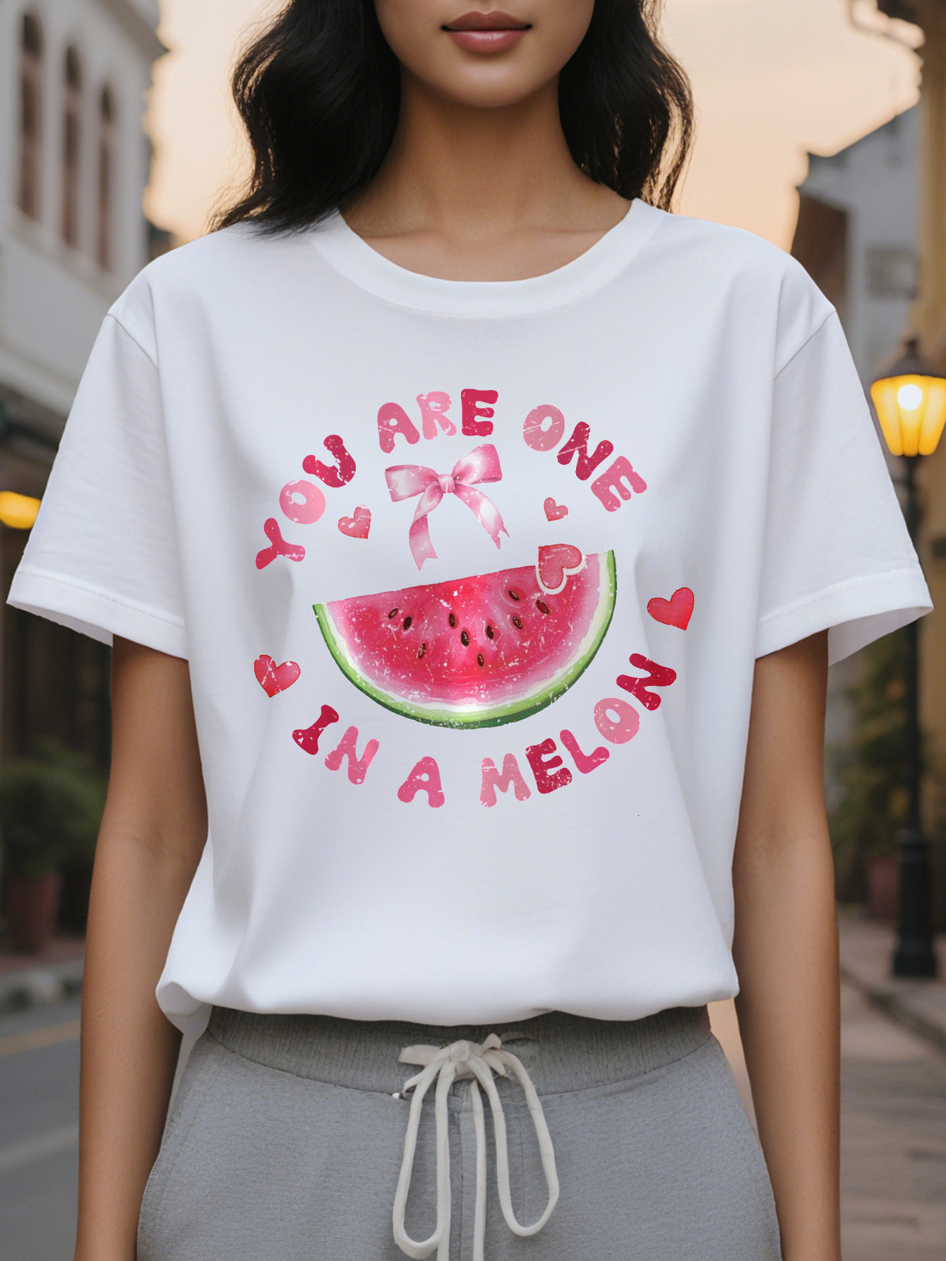 Ladies, you are unique pattern T-shirt with a funny watermelon love design, soft elastic round neck casual