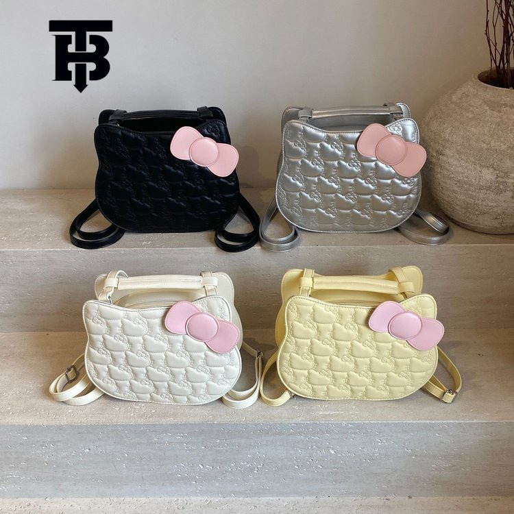 TB BHULAMTE Korean Style Sweet Cute Kitty Cat Backpack Cartoon Bow Simple Fashionable Designer s bag Textured Student School Bag for Girls