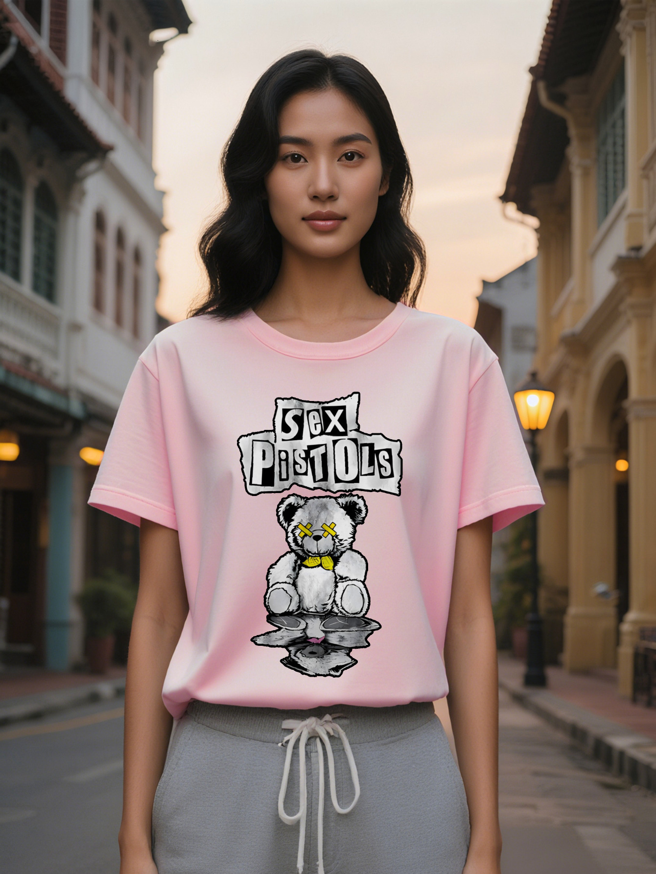 Large XL Women's Casual Versatile Round Neck T-Shirt Featuring Teddy Bear with Yellow Bow Print Perfect as a Gift for Women Plus Size