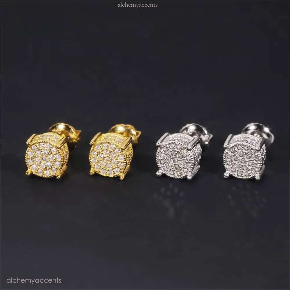 Hip Hop Gold Plated Round Style Sier Iced Out VVS Moissanite Stud Earrings for Men