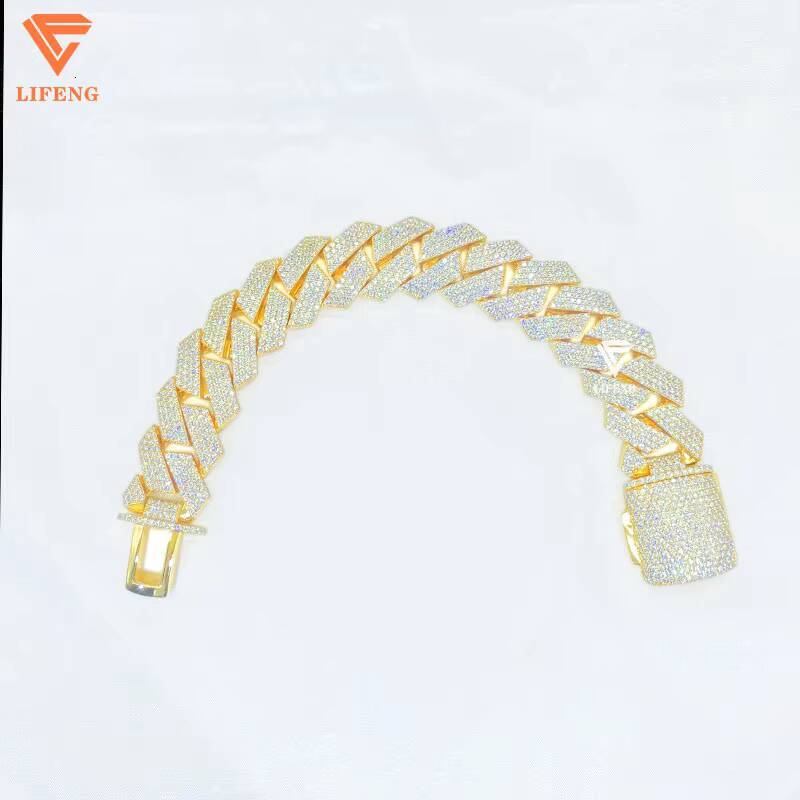 20mm 4 Row VVS Moissanite Diamond Hip Hop Cuban Link Chain Bracelet for Men Sterling Silver 925 Rose Gold Plated Bracelet