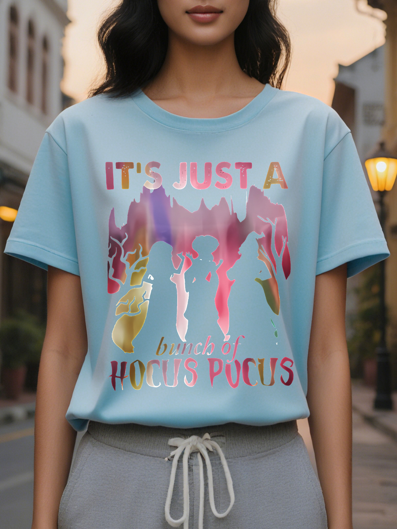 Women S T Shirt Spooky Ghosts Pumpkins Vampires Witches Brooms Demons Graphic Tee Black Crew Neck Short Sleeve Top