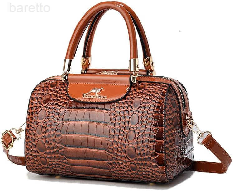Small Crocodile Patterned Duffle Bag for Women with Double Top Handle and Adjustable Cross Body Shoulder Strap M250904