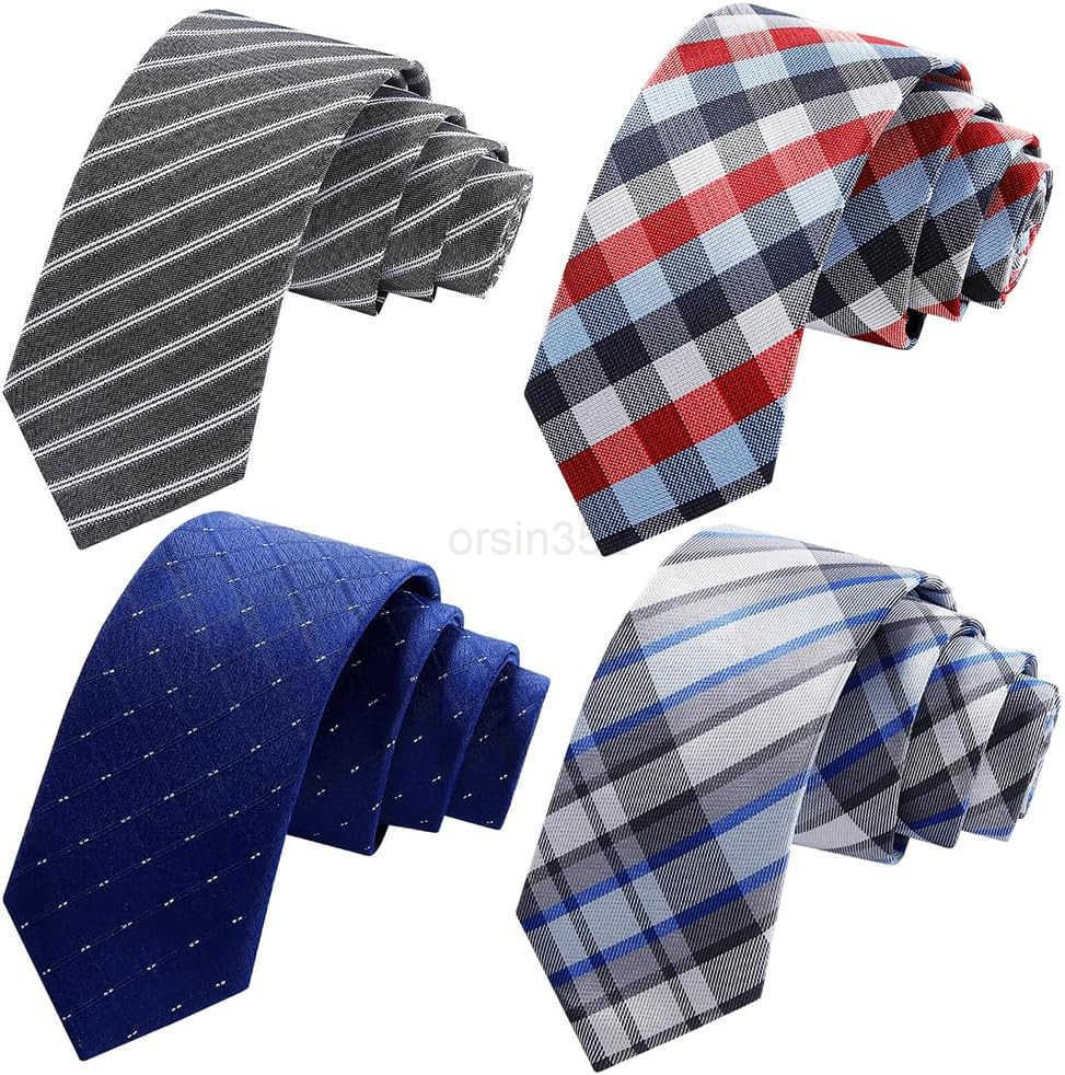 Mens or Boys Skinny Neckties Slim Neck Ties Assorted Patterns and Colors Set of 4W250904
