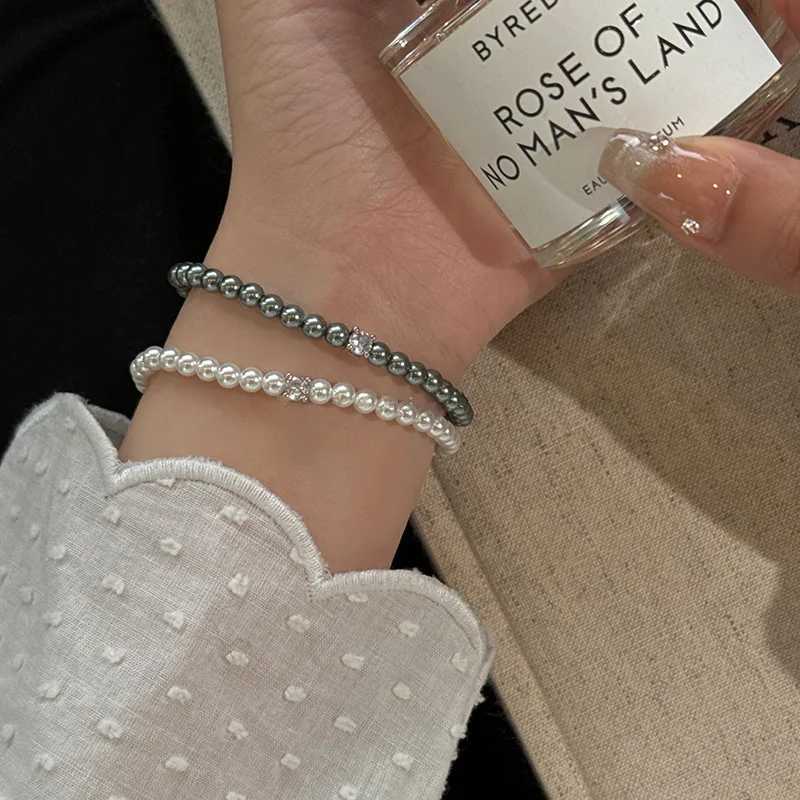 antic French Shiny Zircon White Gray Simulated Pearl Beaded Strand Bracelets for Women Simple Elegant Jewelry Accessories Y250904