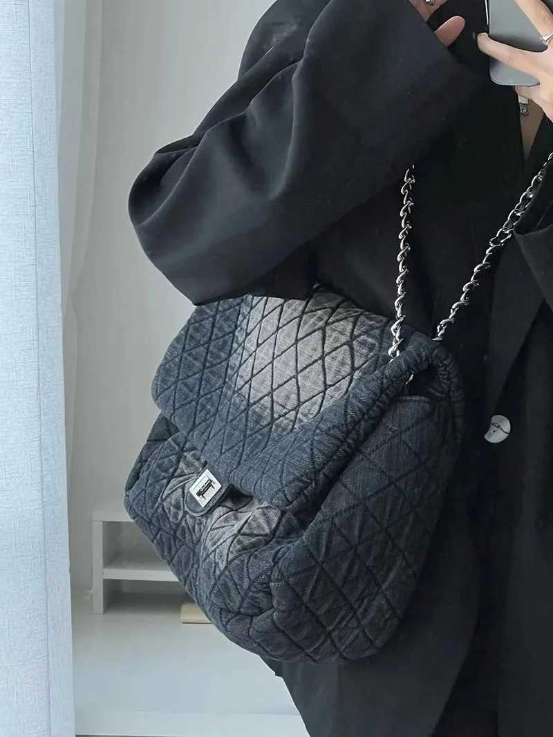 JIAERDI Denim Casual Crossbody Bags Women 2025 High Street Chain Diamond Large Capacity Handbag Ladies Messenger Bag Y2k Z250903