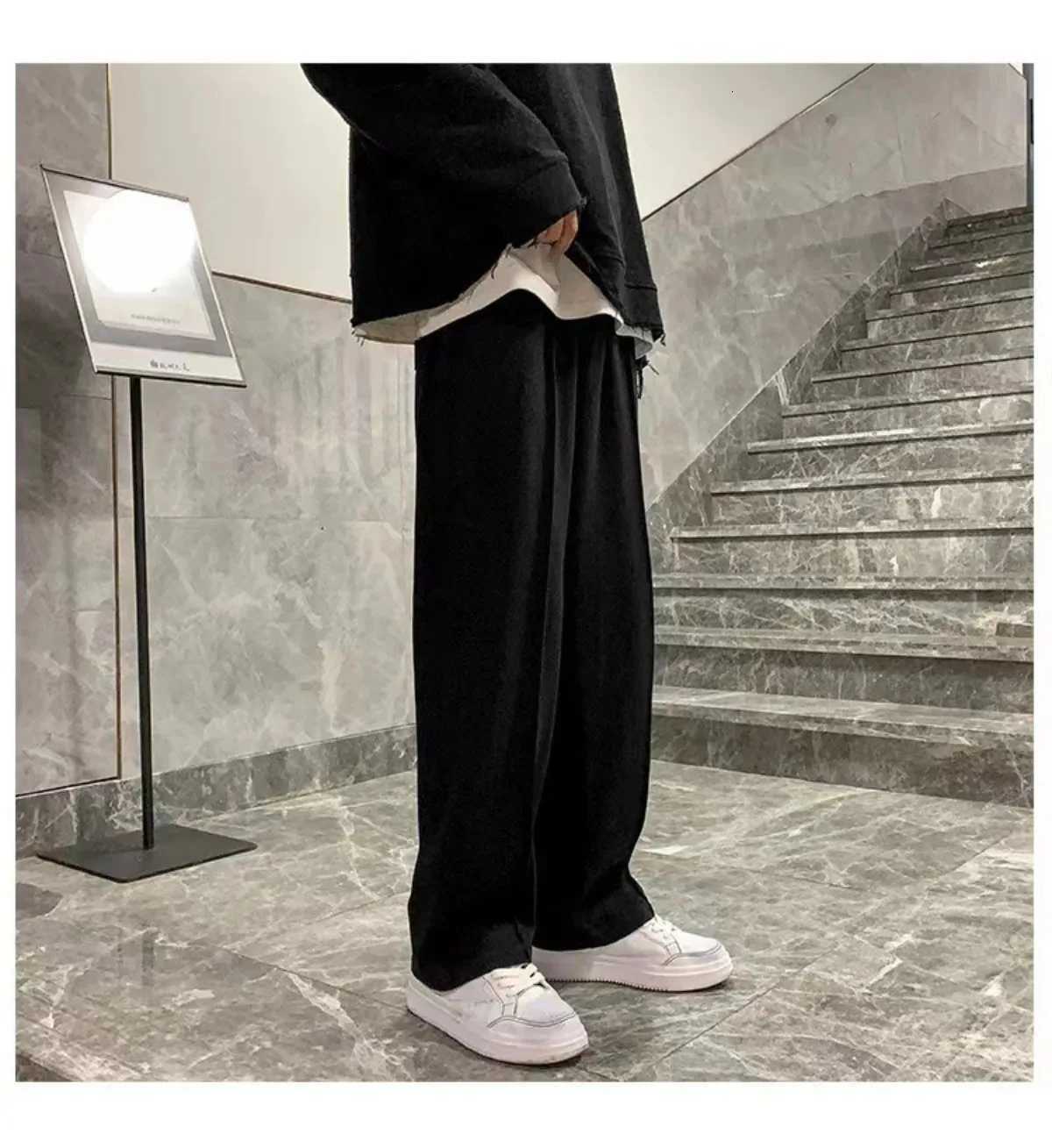Mens Loosefit Straightleg Casual Pants Drawstring Summer Lightweight Wideleg Sweatpants for Men Comfortable Long PantsXJ250904