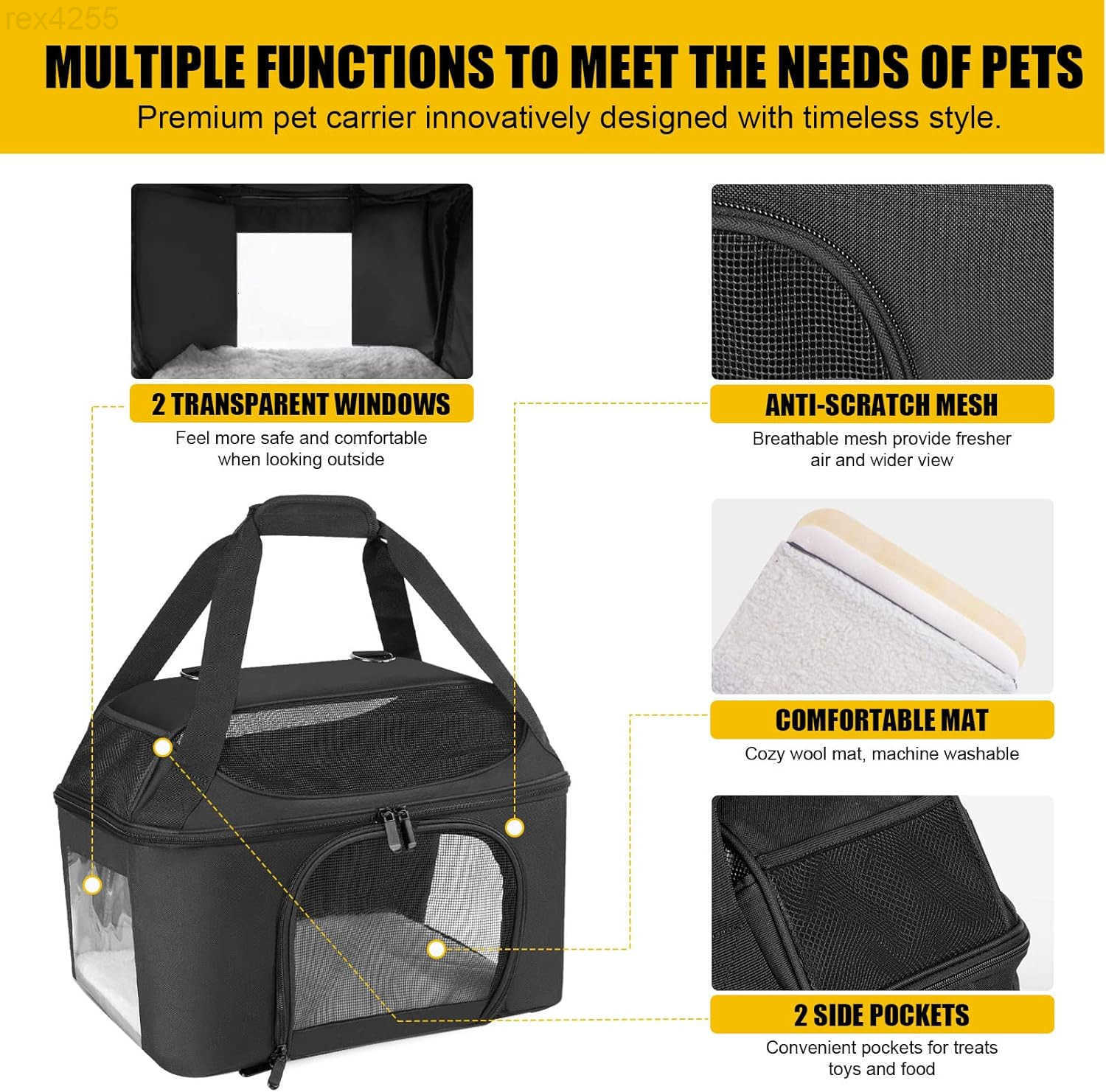 Pet Carrier Soft Side Cat Carrier Collapsible Travel Puppy Carrier Bag TSA Airline Approved Kitten Carrier Bag for 15 lbs Small Pets GrayW250904