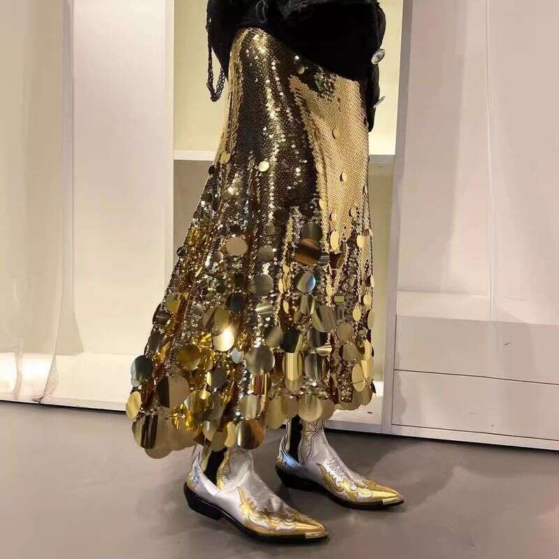 Women's Clothing Spring New Party Fashion Size Heavy Industry Large Sequins Beads Skirt C289