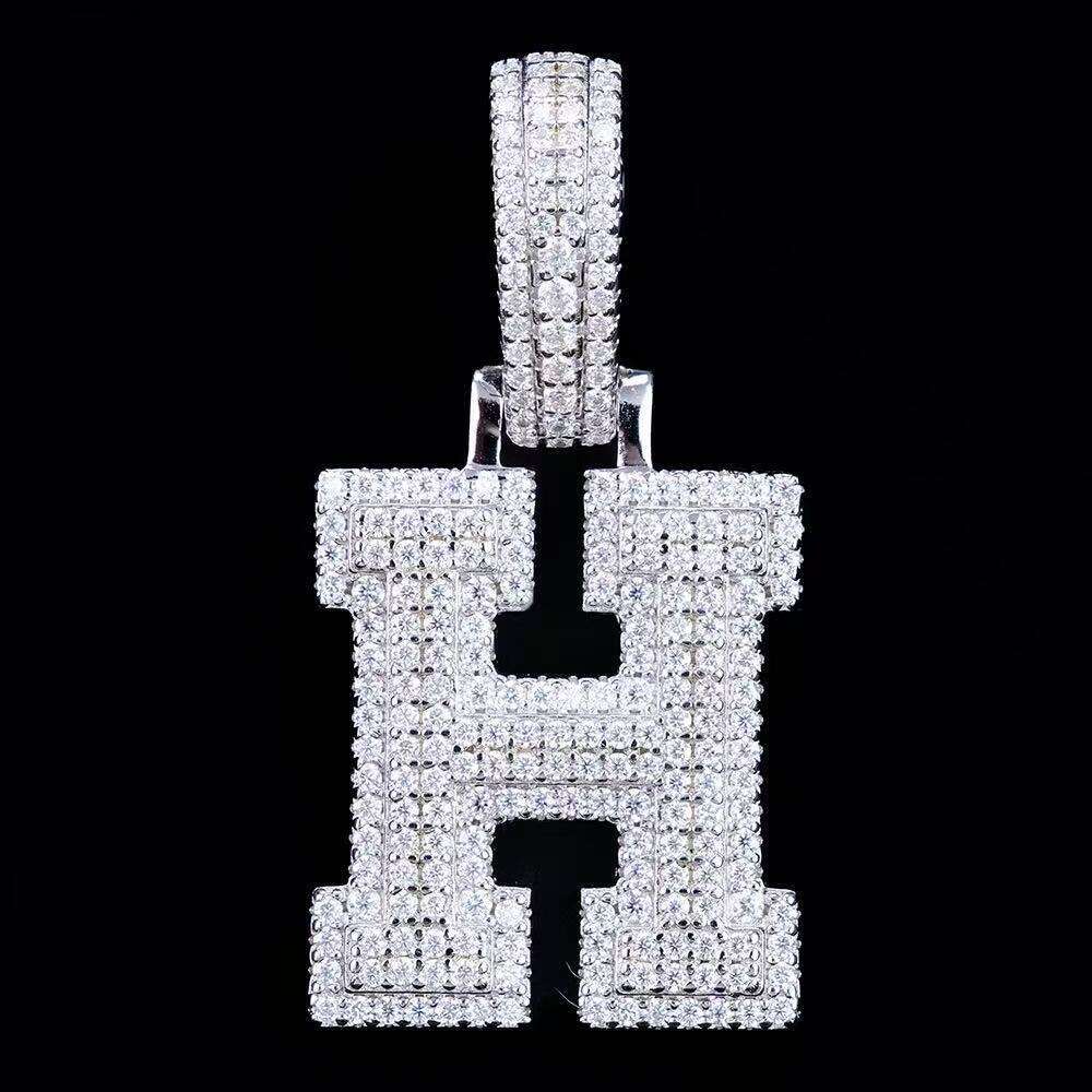 Hip-Hop Iced Moissanite A-z Initial Pure Sier Jewelry Men's Letter Pendant Free of charge delivery