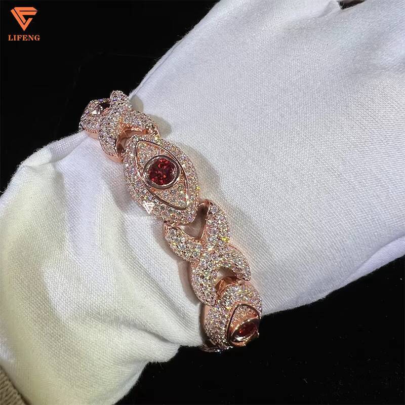 Diamond Tester Moissanite Gemstone Eyes Infinity Cuban Link Bracelet 925 Silver VVS Mossanite Iced Cross Cuban Bracelet