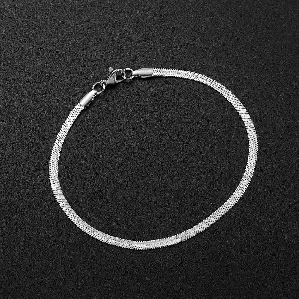 3MM Minimalist Stainless Steel Golden Herringbone Chain Bracelet for Women Men Snake Flat Link Bracelet Fashion Jewelry Gift W250904