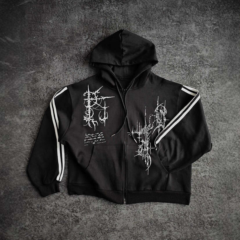 New Y2K Dark Style Sweatshirt Gothic Street Punk Personality Unisex Zipper Hoodie