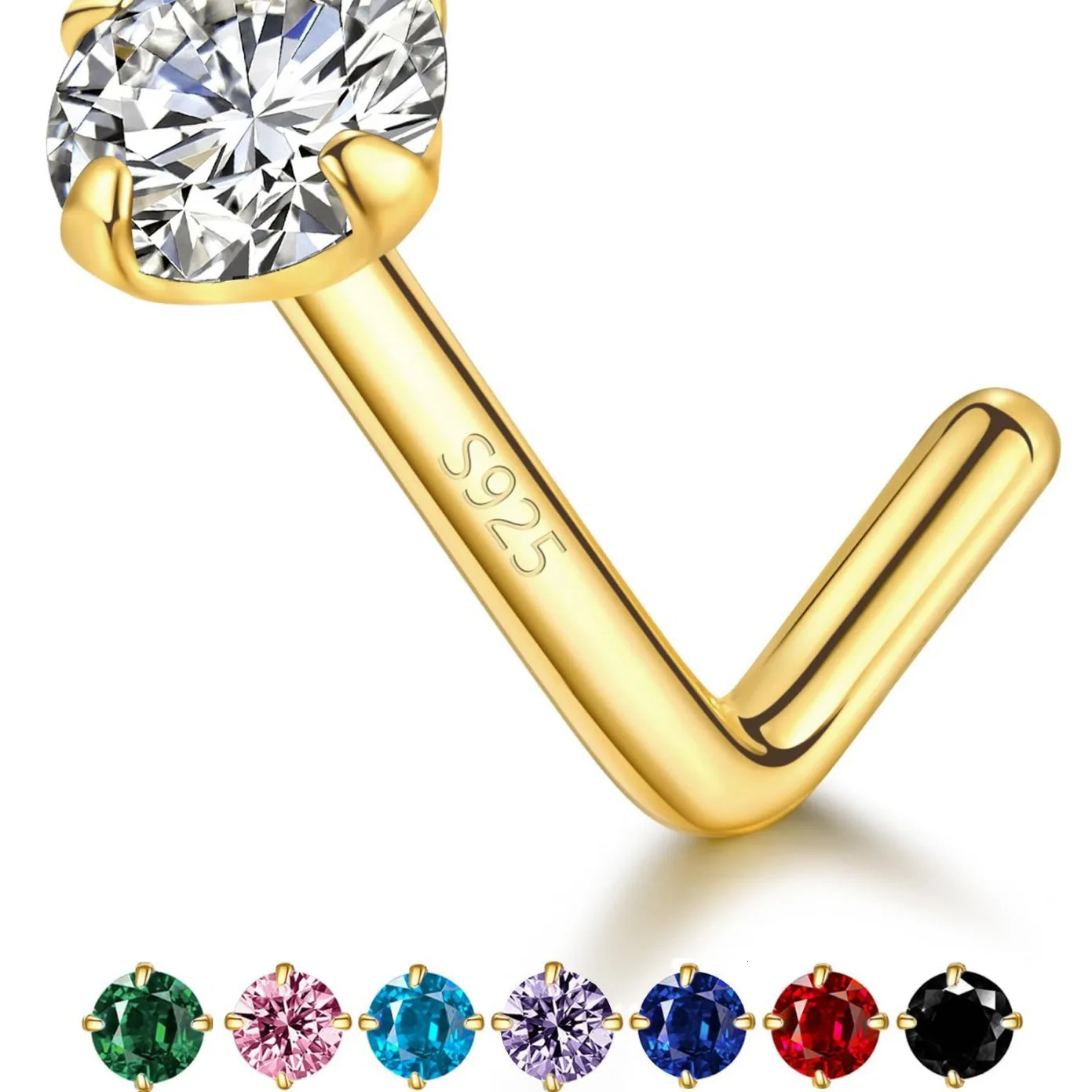 S925 sterling silver nose decoration European and American nose stud Lrod round diamond fourclaw nose stud piercing jewelry 250903