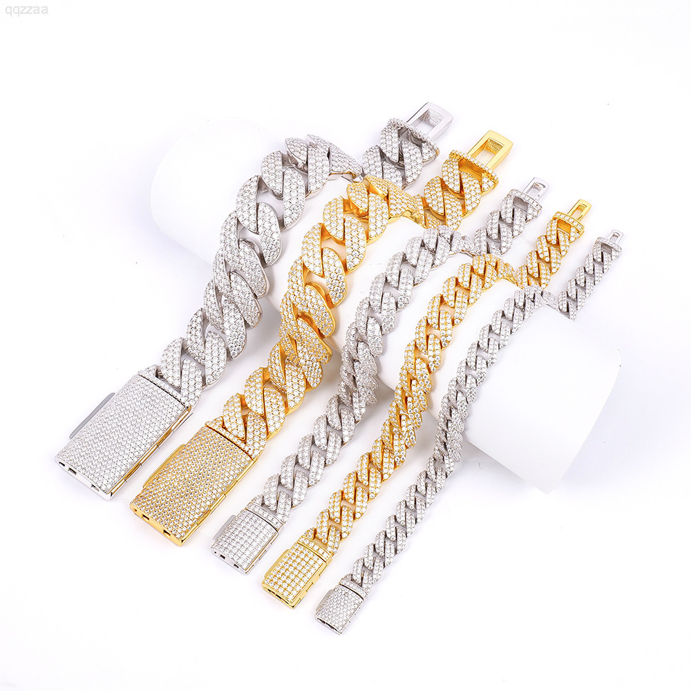 White Gold Yellow Gold Plated Silver 925 Gra Certificated 820mm Men Vvs Diamond Mossanite Arc Shape Cuban Link Chain Bracelets
