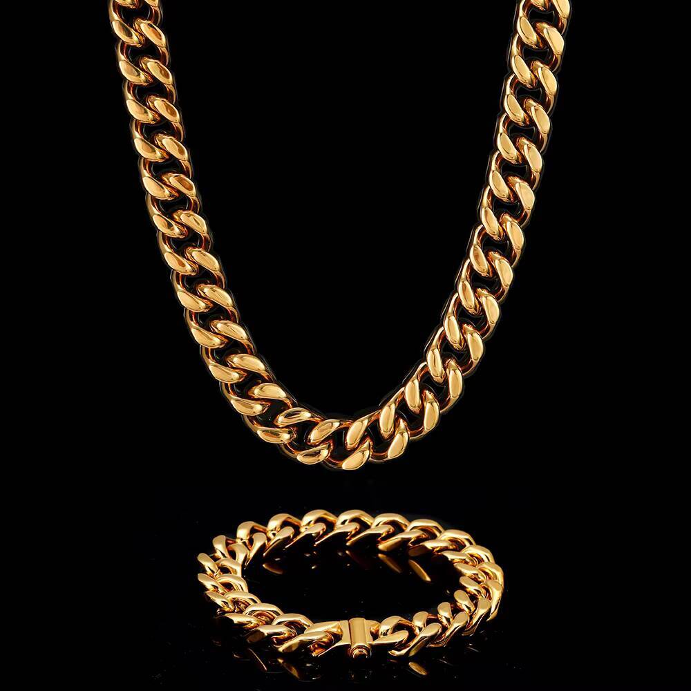 NUOYA 18K Gold Plated Cuban Bracelet for Men High Polish Stainless Steel Hip Hop Jewelry Cuban Link Chain Bracelet for Men