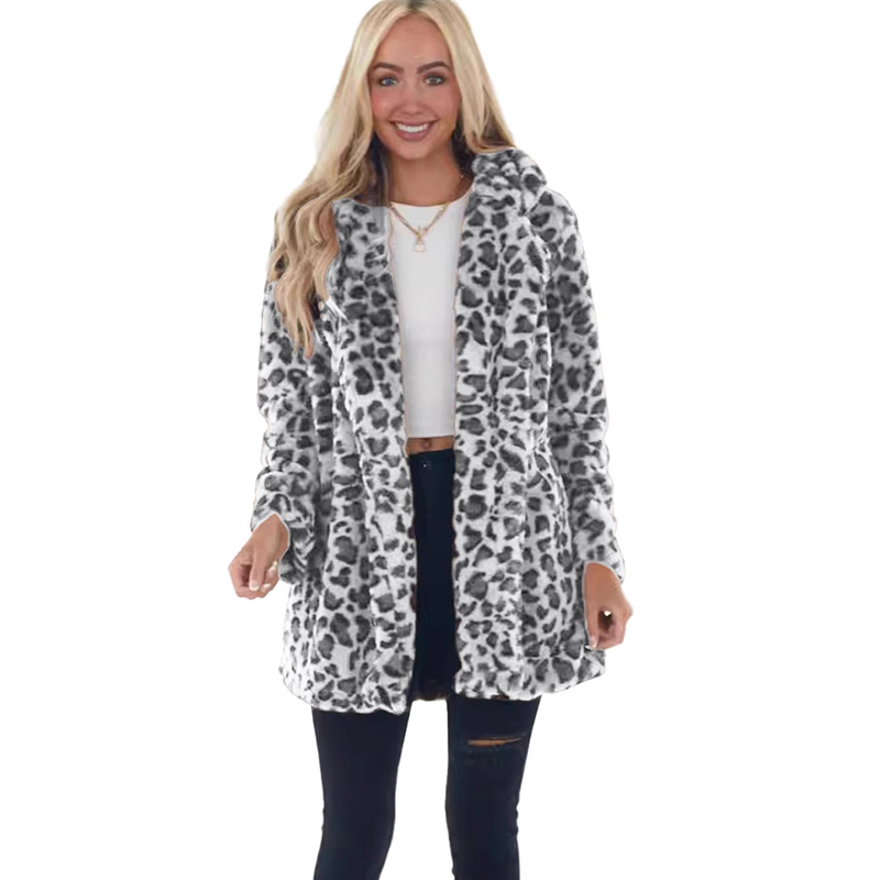 2025 European and American autumn and winter leopard print women's clothing fashion temperament imitation fur with pockets loose fur jacket