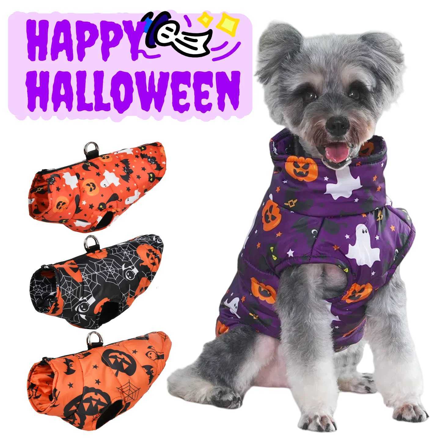 Winter Dog Clothes Small Medium Dogs Halloween Pet et Party Puppy Costume Warm Pumpkin Print Pet Coat Schnauzer Vest Coat W250904