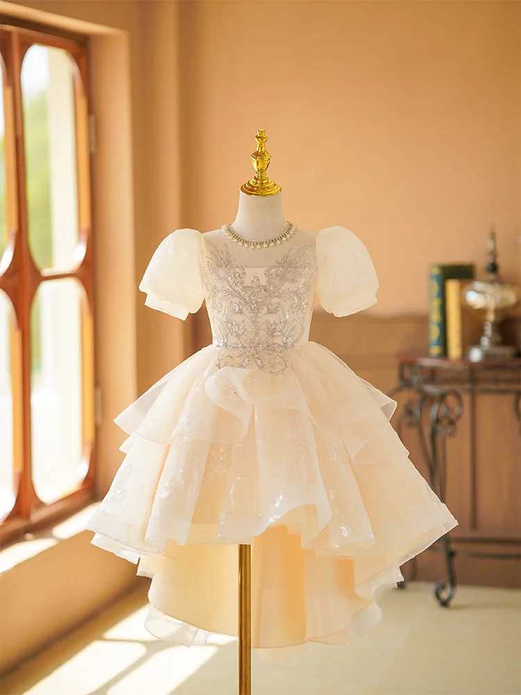 Luxury Fashion Girls Evening Dress Short Sleeves Girl Princess Dresses Round Neck Teenager Party Clothing Children Costumes Z250904