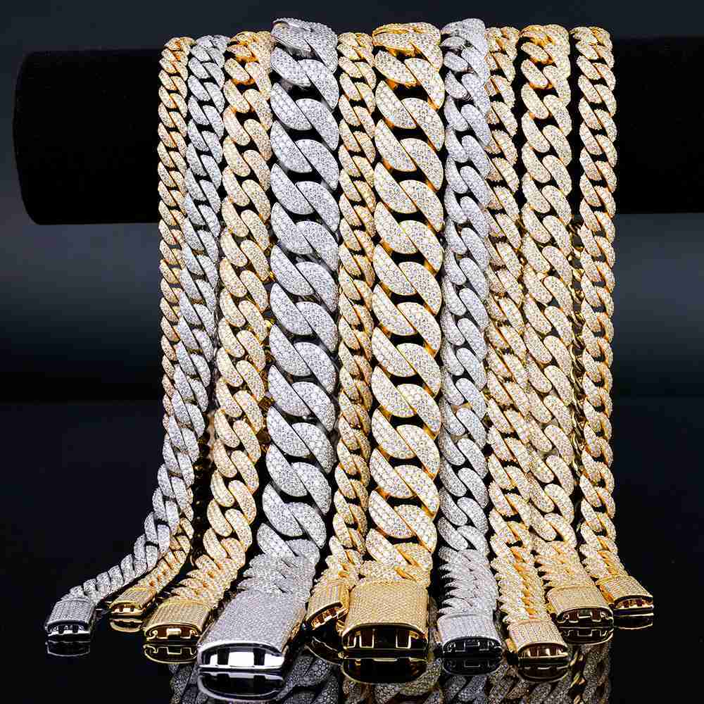 Hip Hop Mossanite Iced Out Jewelry Wholesale Men 925 Sterling Silver Gra Certified Diamond Moissanite Cuban Link Chain Necklaces