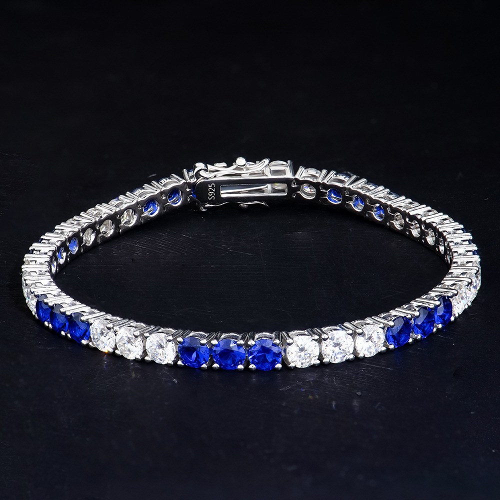 Round 4mm MoissaniteNano Tennis Bracelet Iced Out Sterling Silver Tennis Moissanite Bracelet Trendy Jewelry for Man and Women