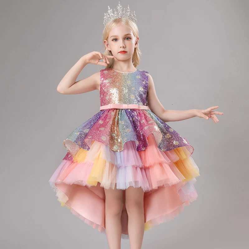 S002 Childrens Dress Trailing Princess Spot Pink Girls June 1 Performance Summer New 2023 Lace Color Matching Mesh Z250904