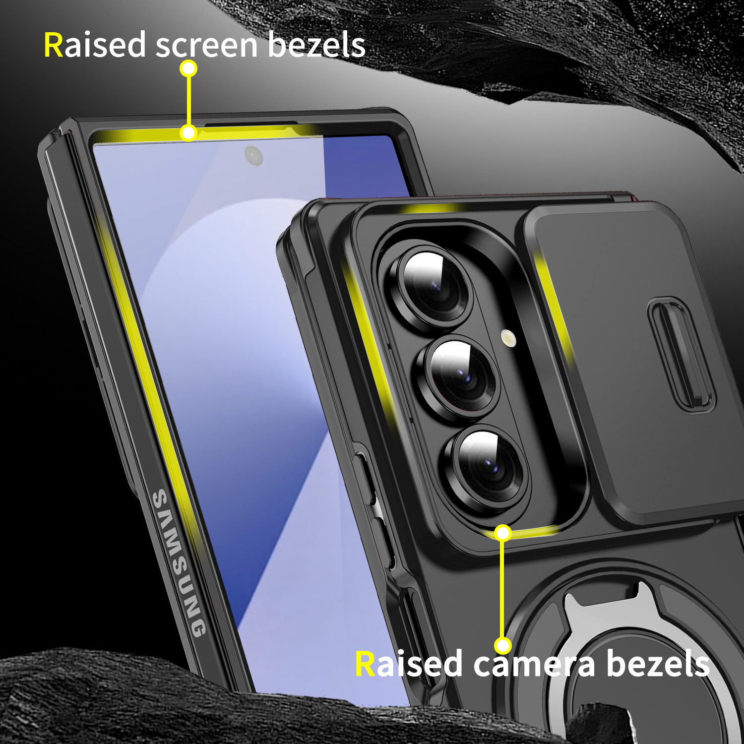 Luxury Heavy Duty Rugged Armor Slide Camera Protection Case Magnetic Car Bracket Ring Stand Shockproof Cover For iPhone Duo Samsung Z Flip 6 7 8 Ultra - view 7