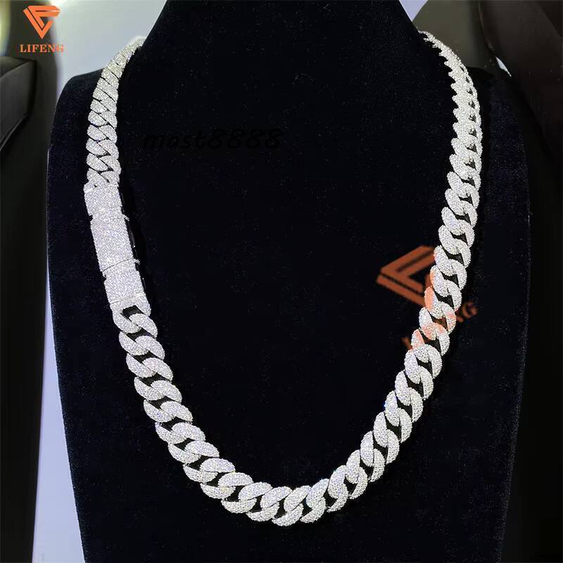 12MM Width Necklace Bracelet Silver 925 Iced Out Hip Hop Miami VVS Moissanite Diamond Jewelry Custom Cuban Link Chain