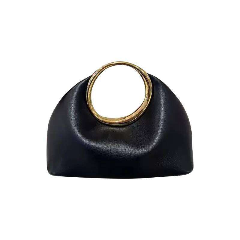 Metallic Round Handle Handbag Designer Evening Bags For Women Soft PU Leather Shoulder Bag Half Moon Cloud Clutch