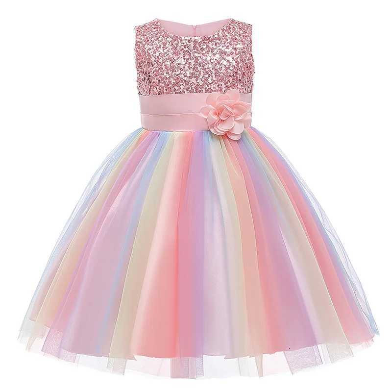 3-12 Years Old Girls Sequin Flower Princess Dress Fashionable Bow Colorful Lace Mesh Dress for Carnival Birthday Party Performance Z250904