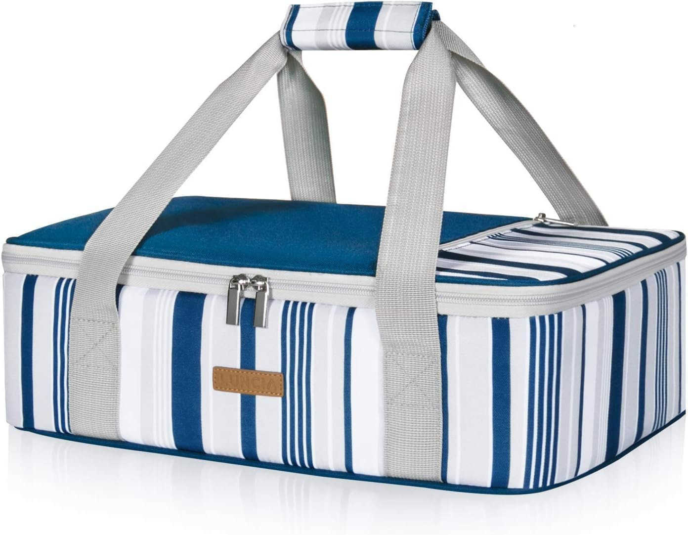 Insulated Casserole Carrier for Hot or Cold Food Lasagna Lugger Tote for Potluck PartiesPicnicCookouts Fits 9x13 Baking Dish GreyW250904